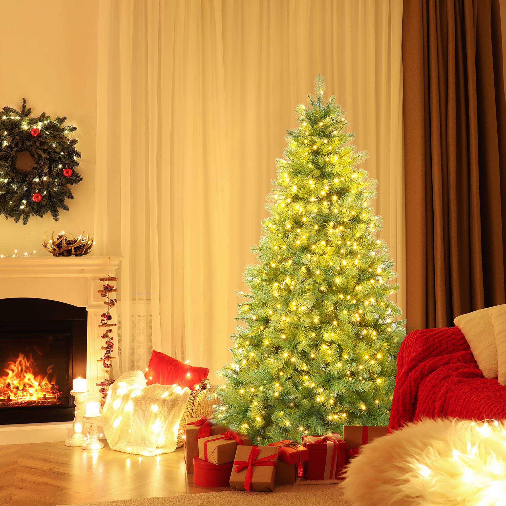 Alt View 3. Gymax - Gymax Pre-Lit 6' Artificial PVC Christmas Tree Hinged 560 LED Lights Metal Stand - Green.