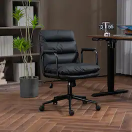 Trinkets Crazed - Office Executive Chair Adjustable Mid Back Ergonomic Home Desk Chair PU Leather Computer Rolling Swivel Chair - Black