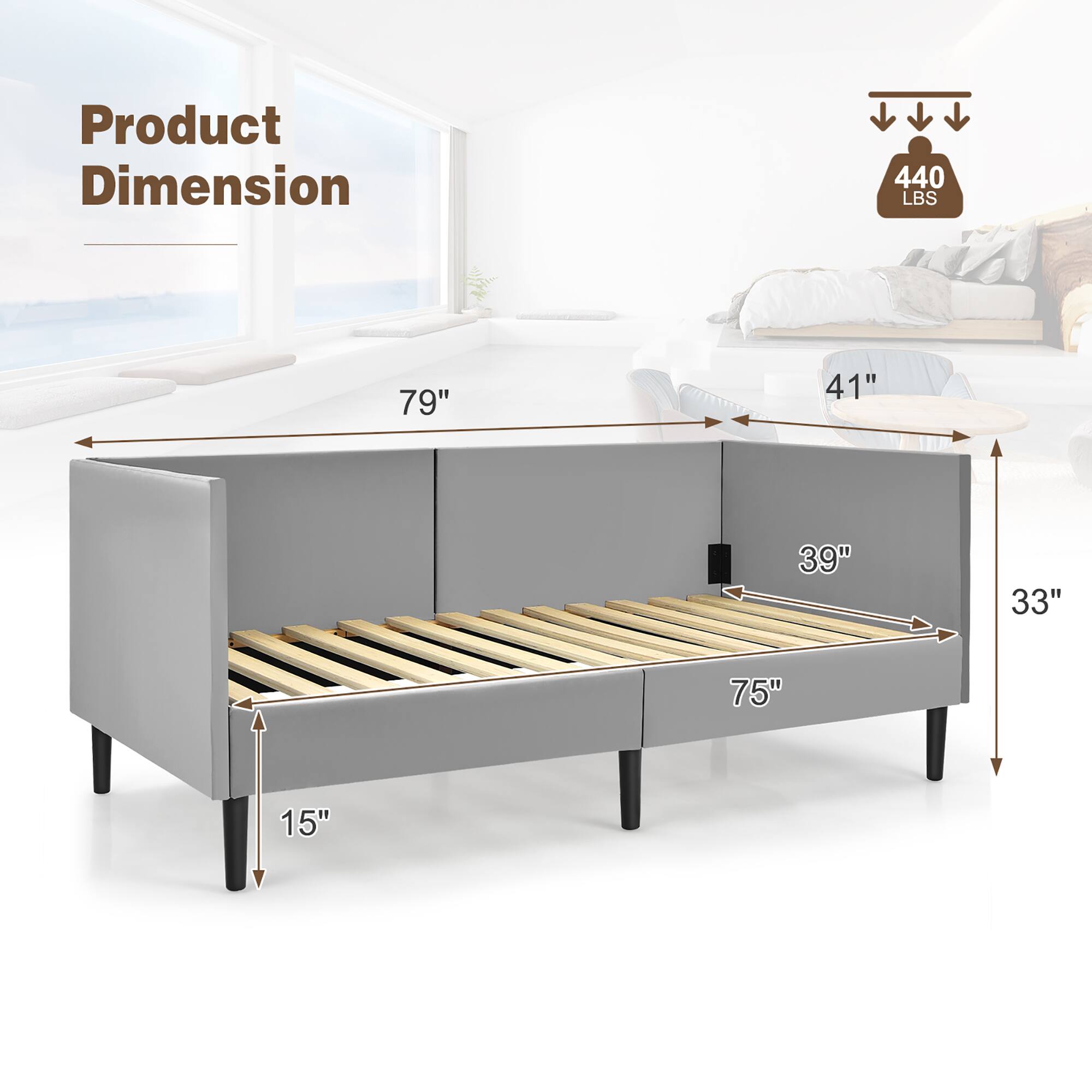 Product Dimension: 79" x 41" x 39" x 33" x 75" x 15"

Weight: 440 LBS
