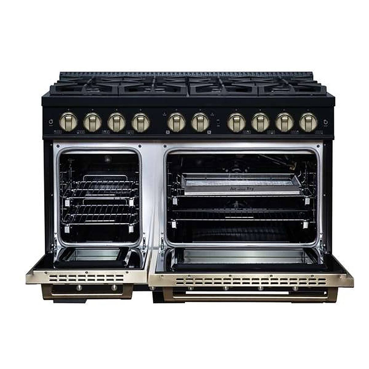 Alt View 4. Forno Appliances - 48 in. Wide 8 Burner Ambassador 6.7 Cu. Ft. Freestanding Double Oven Gas Convection Range - Black.