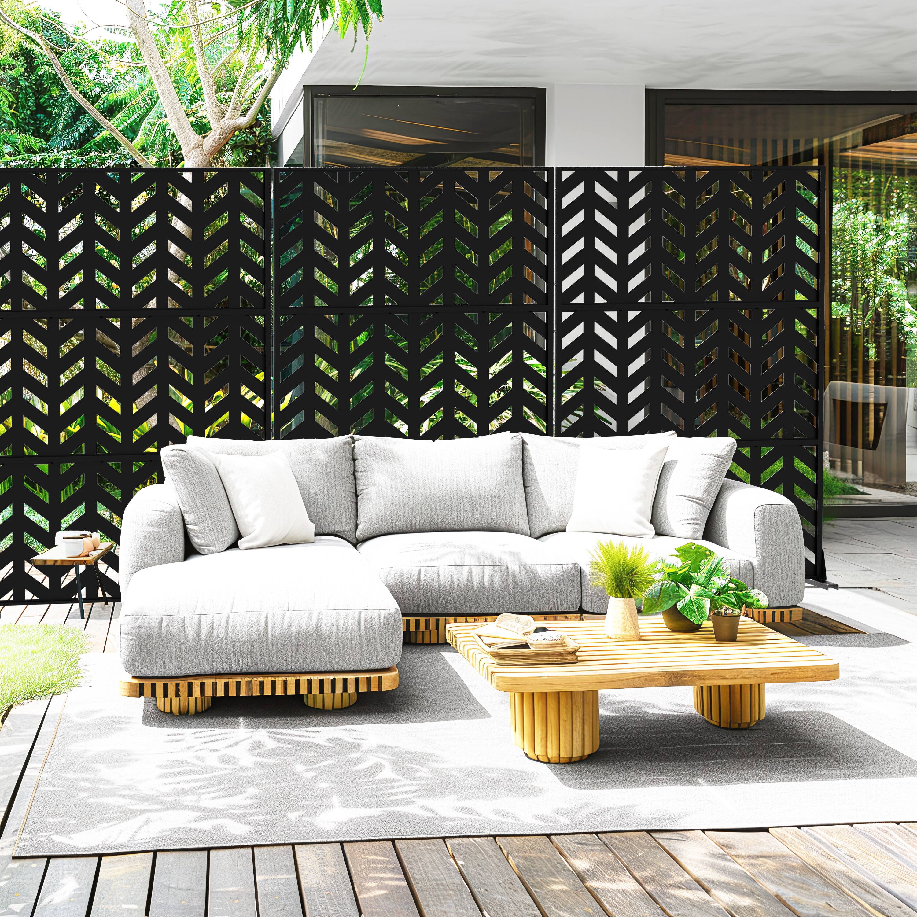 Alt View 6. PexFix - 72 in. x 47 in. Keith Pattern Metal Outdoor Privacy Screen & Panels, Freestanding Garden Divider Fence - Black.