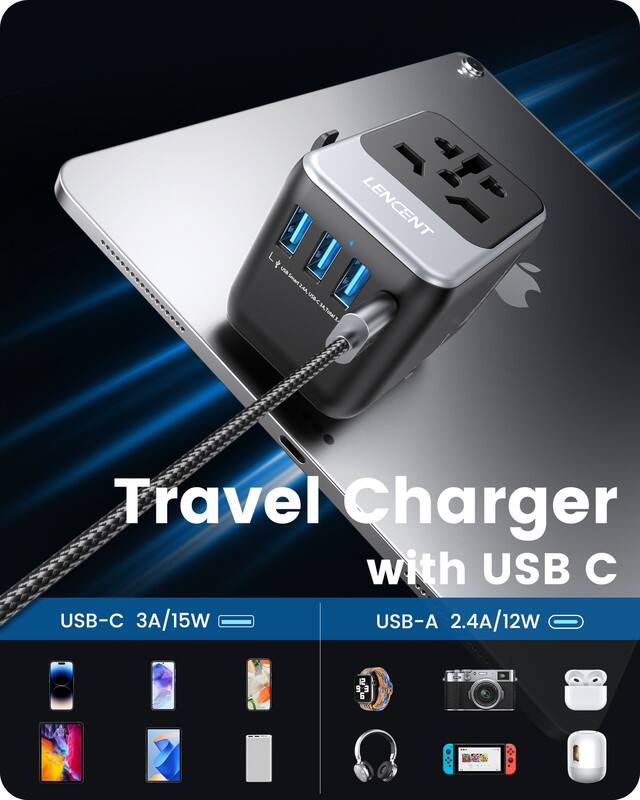 LENCENT iNA LA  
Travel Charger with USB-C /15W USB-A 2.4A/12W  
12 9 6  
BEE