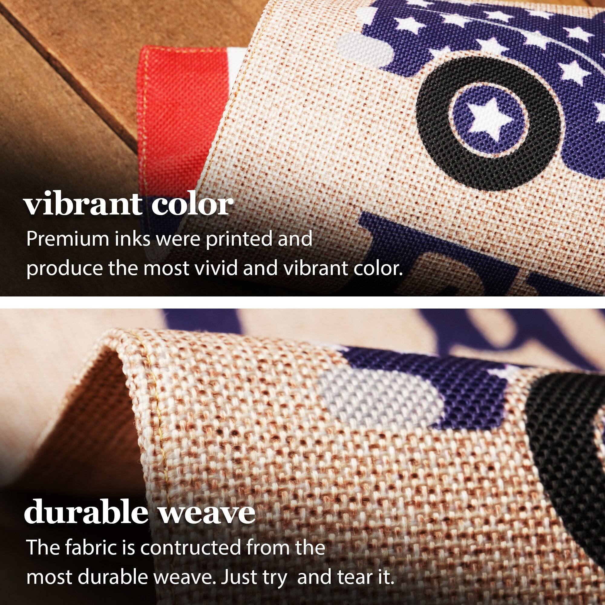 vibrant color  
Premium inks were printed and produce the most vivid and vibrant color.  

durable weave  
The fabric is constructed from the most durable weave. Just try and tear it.