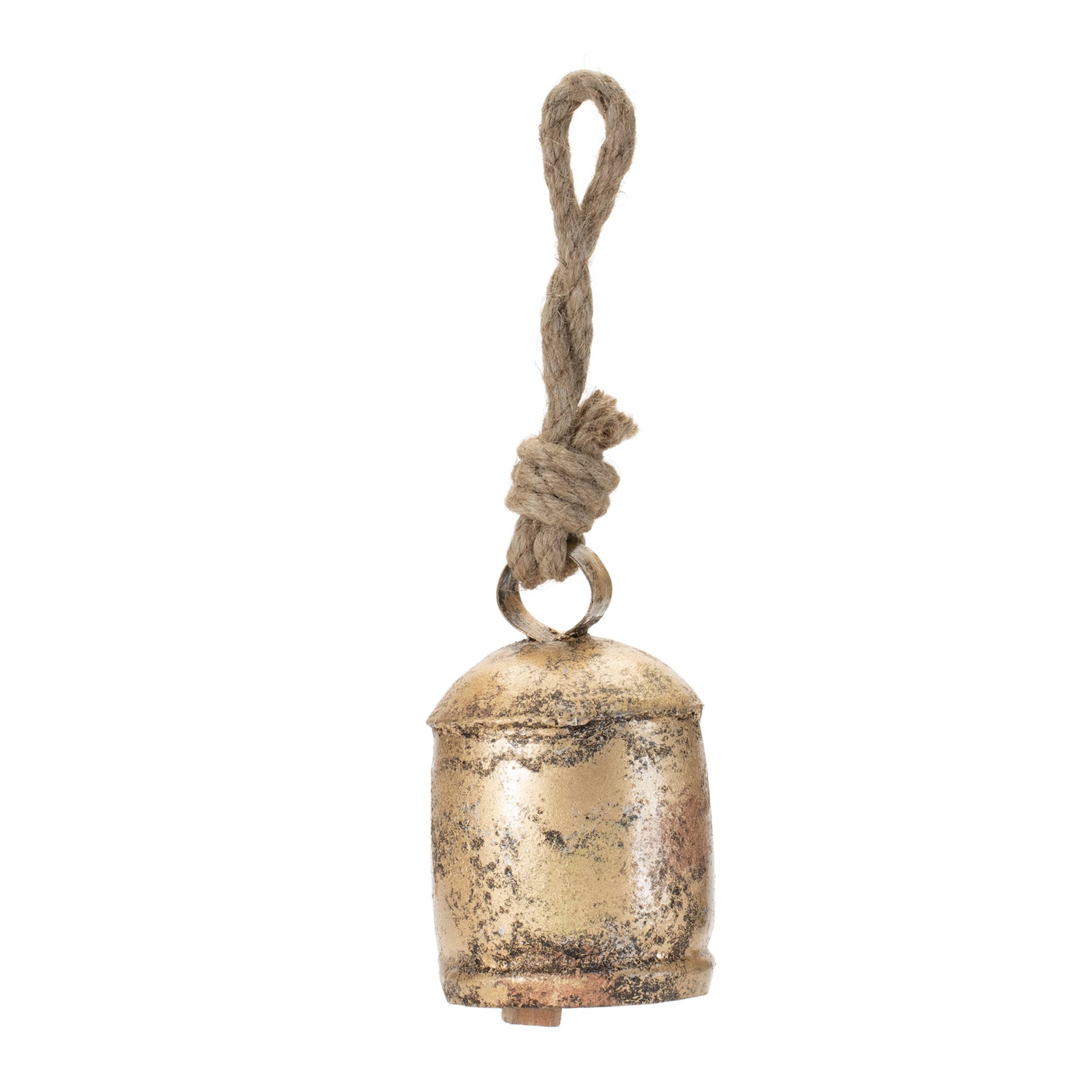 Angle. BreeBe - Distressed Metal Bell Ornament (Set of 8) - Gold.