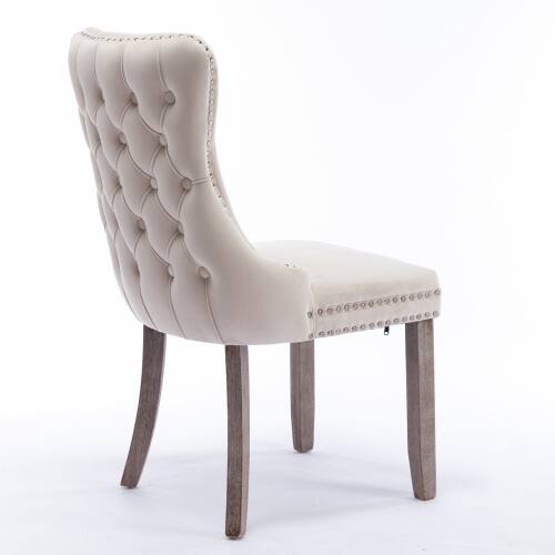 Alt View 3. LUCKY ONE - Assembled Wing-Back Dining Chair Set of 2 with Nailhead Trim Solid Wood Legs Upholstered - Beige.