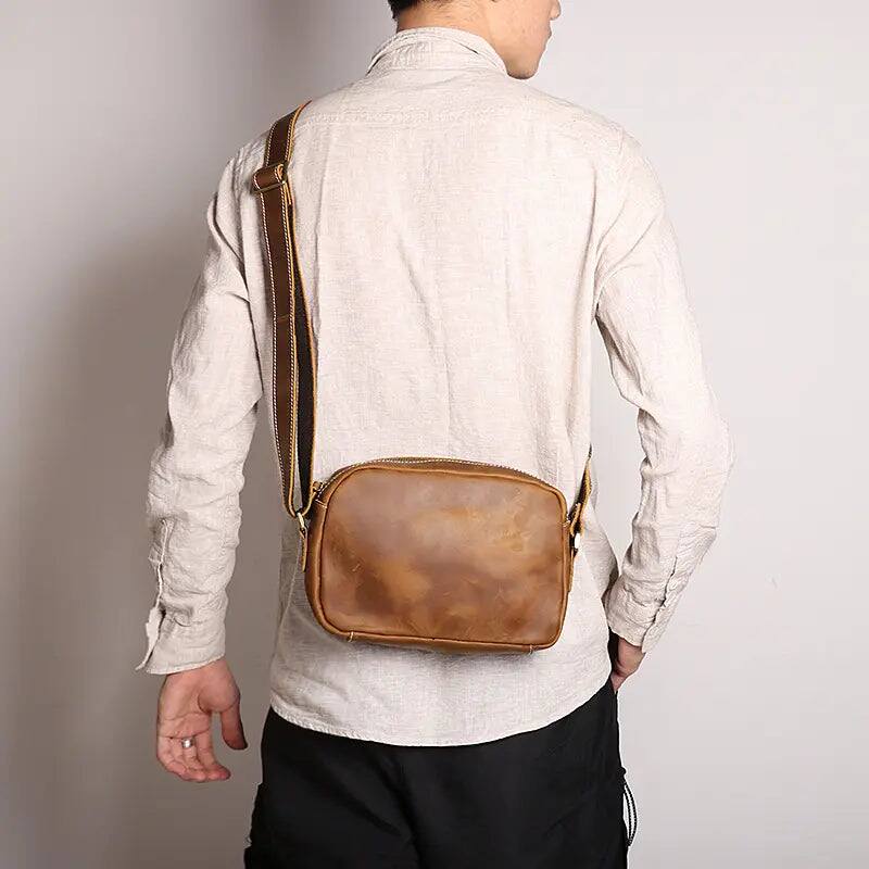 Alt View 1. Steel Horse Leather - Soren Vintage Leather Crossbody Bag Sling - Brown.