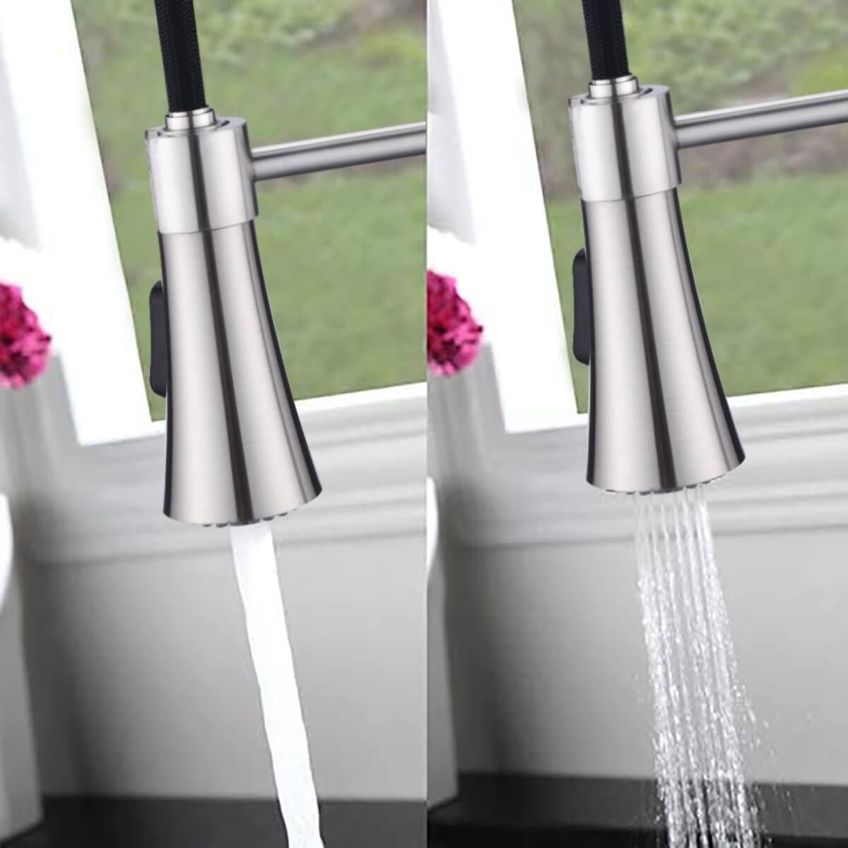 Alt View 2. Ropilly - Ropilly Commercial Kitchen Sink Faucet Brushed Nickel with Deck Plate Pull Down Sprayer - Brushed Nickel.