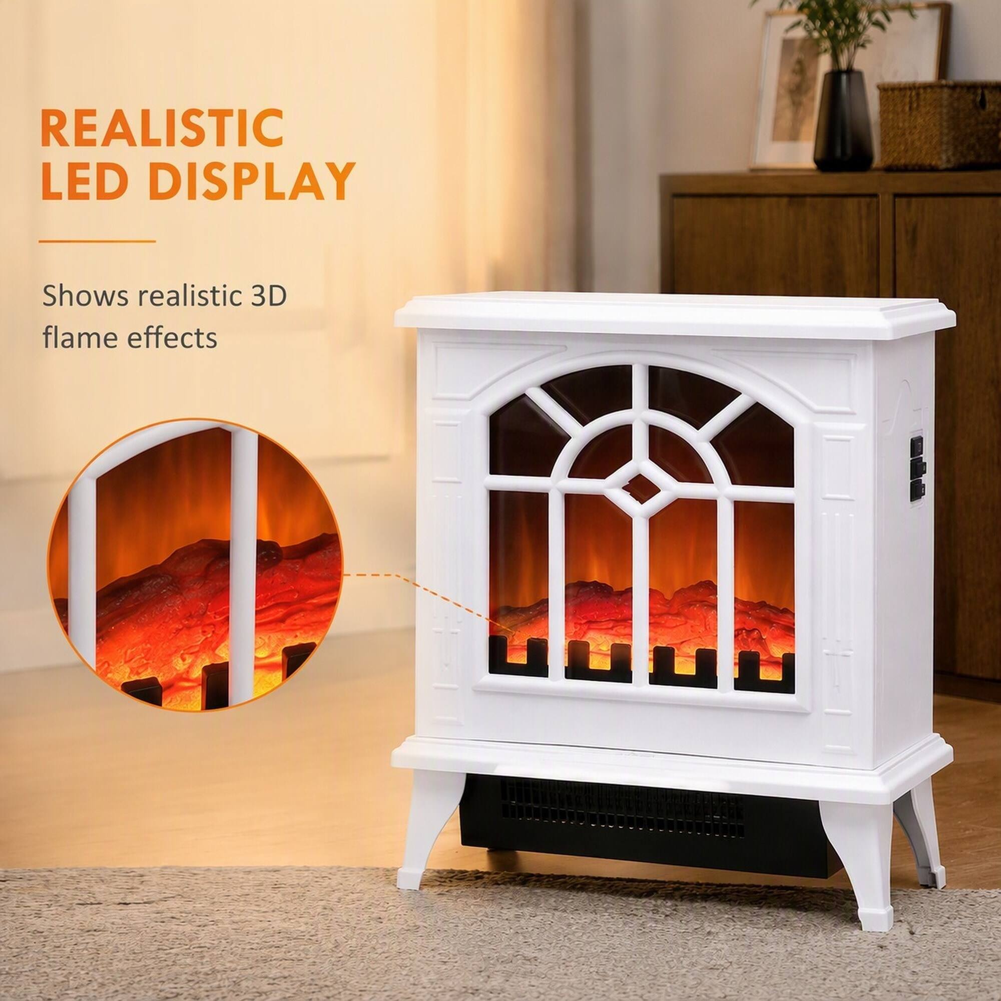 REALISTIC LED DISPLAY  
Shows realistic 3D flame effects