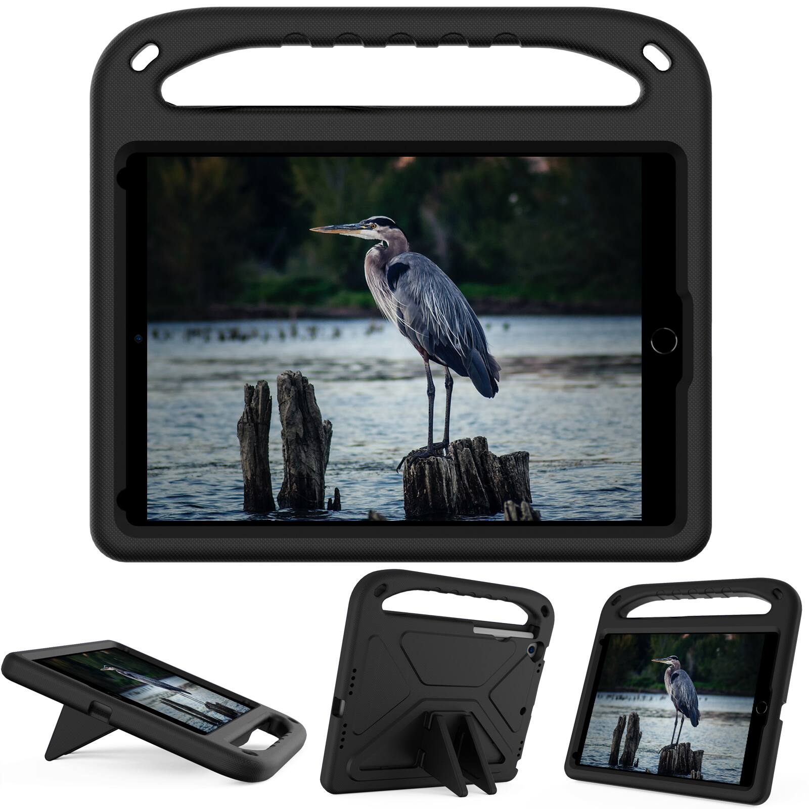 Left. UUCOVER - Lightweight EVA Case for iPad 9th 8th 7th Gen 10.2-inch (2021/2020/2019) Shockproof Handle Kickstand Anti-Slip Cover - Black.
