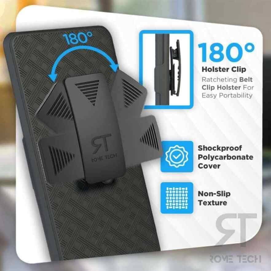 180° Holster Clip  
Ratcheting Belt Clip Holster For Easy Portability  
ROVE TECH  
Shockproof Polycarbonate Cover  
Non-Slip Texture