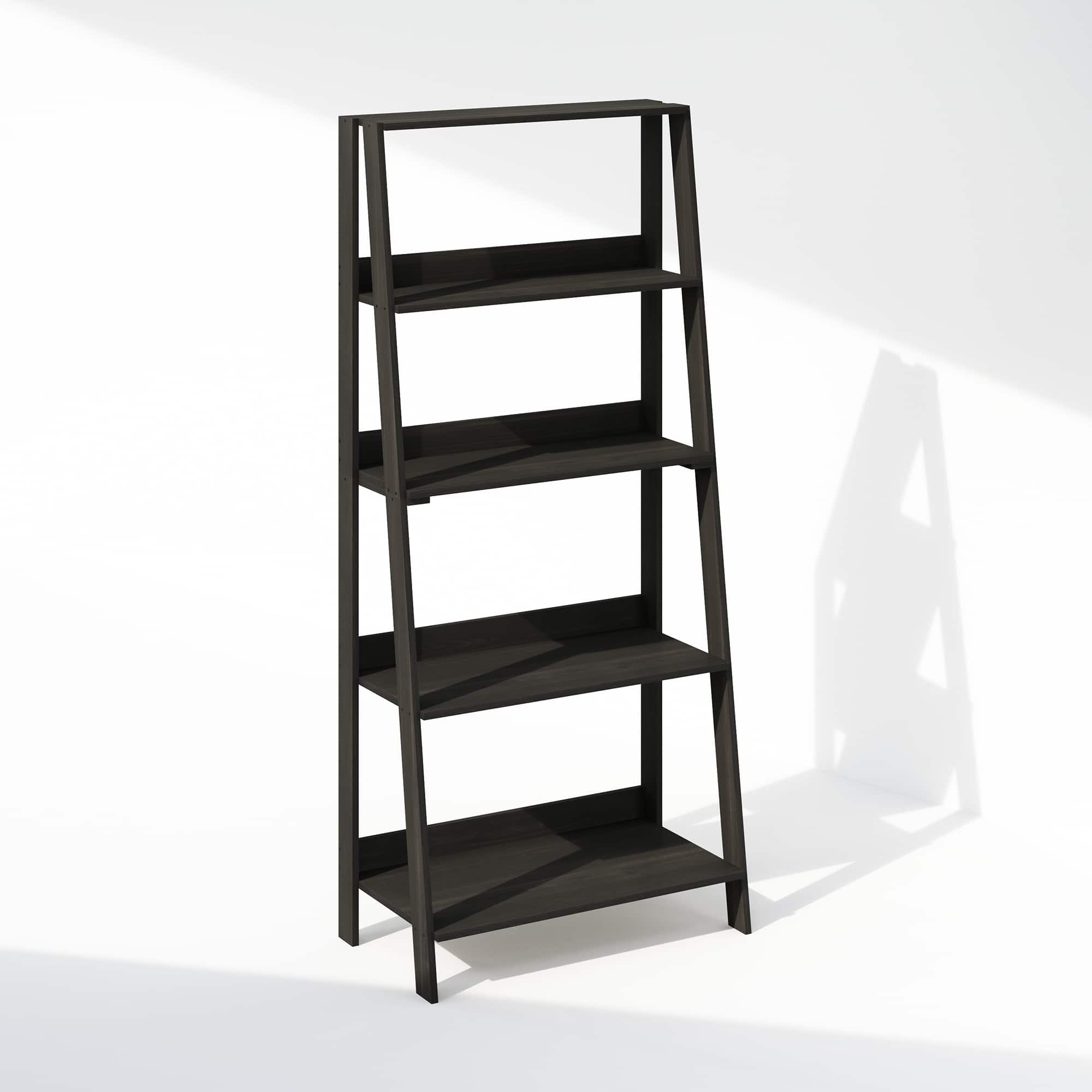 Furinno - Ladder Bookcase, Bookshelf, Display Shelf, 5-Tier, Espresso - Espresso