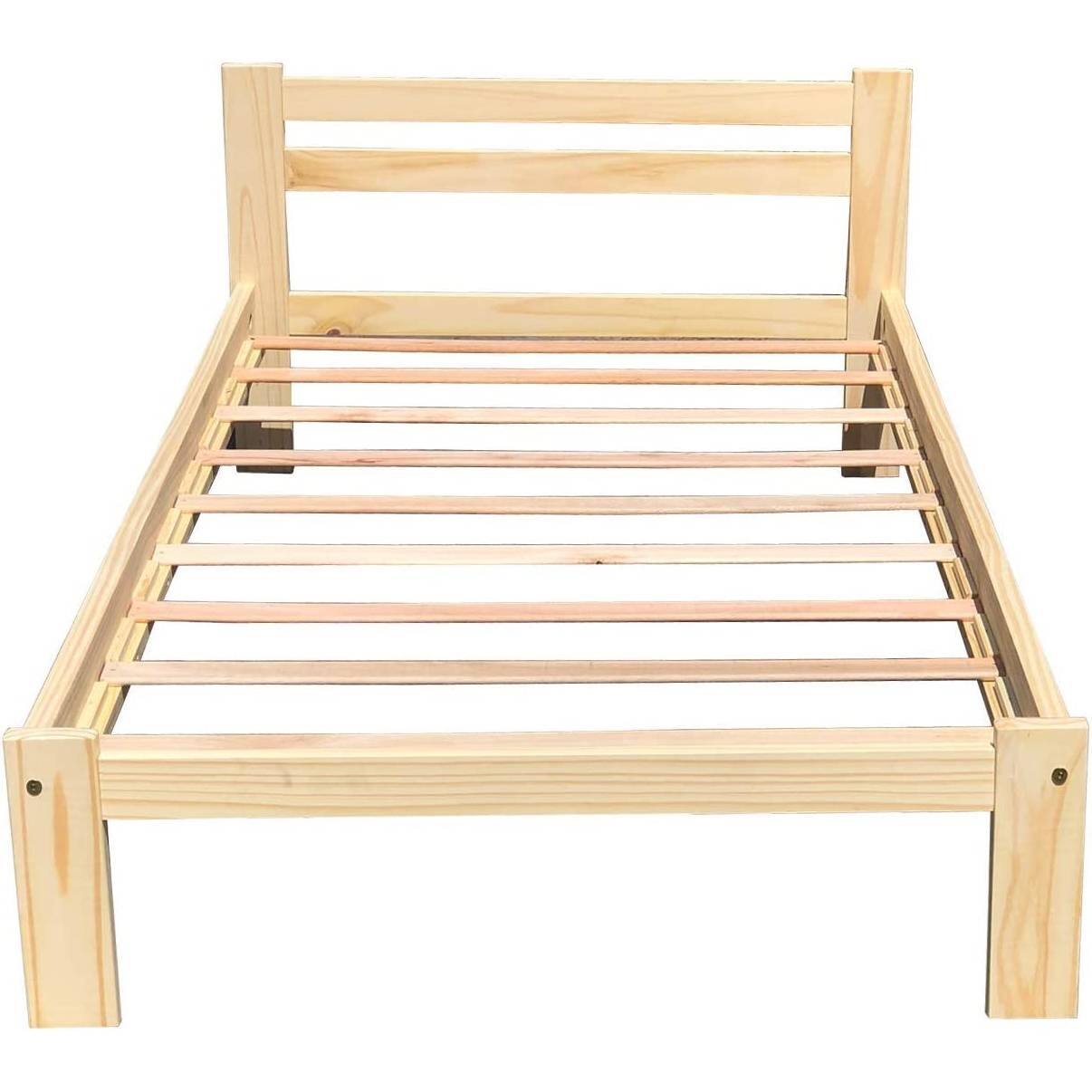 Left. Hivvago - Hivvago Twin size Unfinished Solid Pine Wood Platform Bed Frame with Slatted Headboard - Natural.