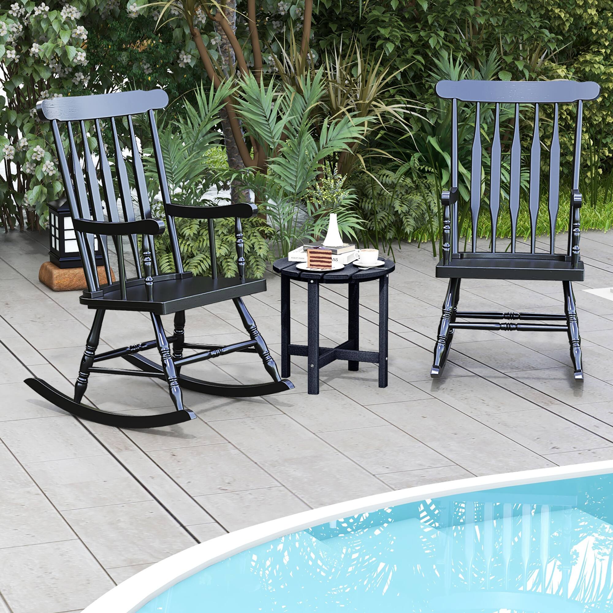 Alt View 6. Gymax - Gymax Wooden Rocking Chair Single Rocker Indoor Garden Patio Yard Black - Black.