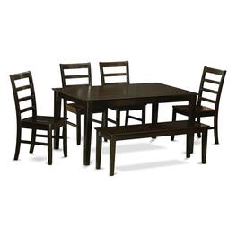 East West Furniture - 6 Pc Dining set with bench set-Dining Table and 4 Dining Chairs and Bench - Cappuccino