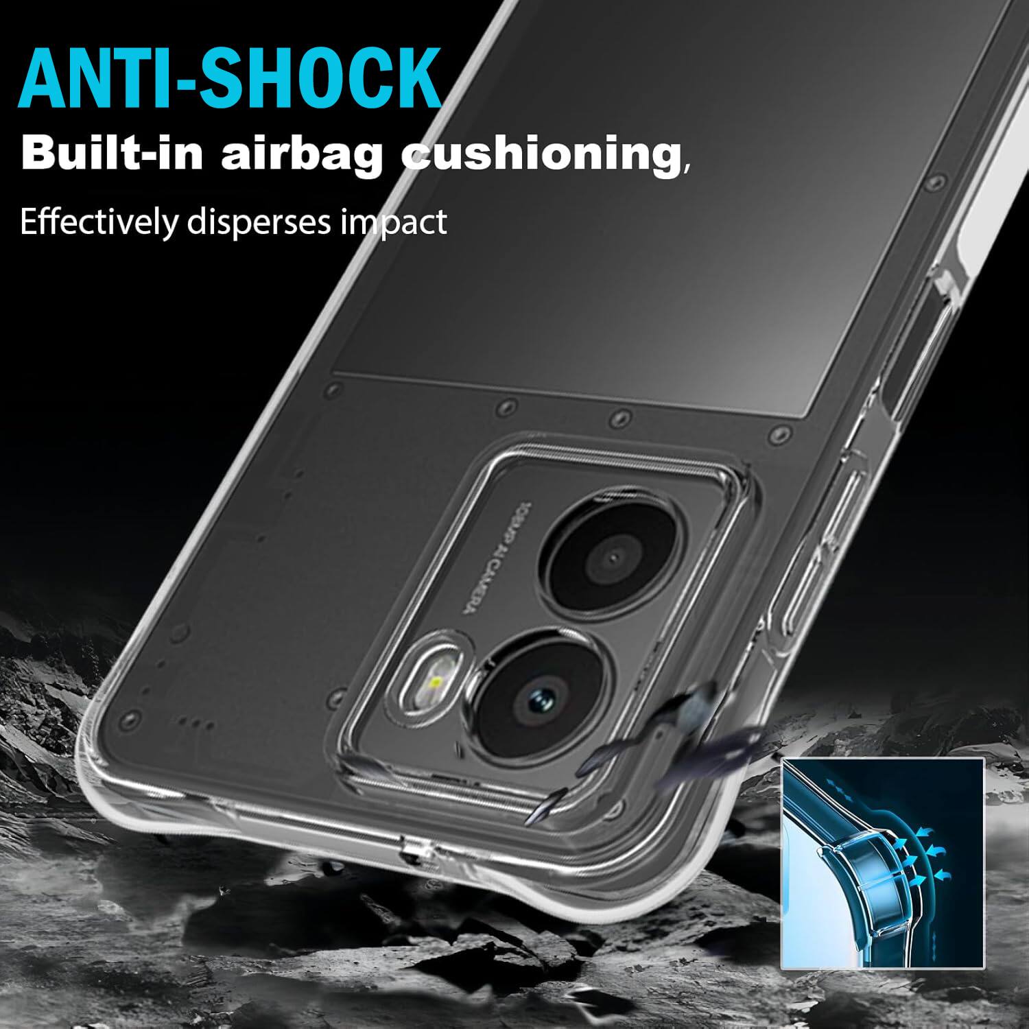 ANTI-SHOCK  
Built-in airbag cushioning,  
Effectively disperses impact  

108MP Al CAMERA
