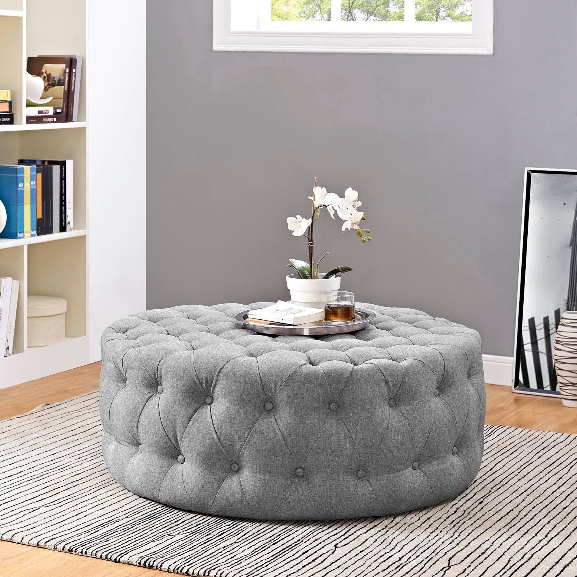 Left. Modway - Amour Upholstered Fabric Ottoman by Modway - EEI-2225-LGR.