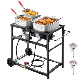 VEVOR - Outdoor Propane Deep Fryer, Dual-Tank 18QTx2 Commercial Fryer,Frying Cart with Wheel, 3 Basket, 2 Thermometer,40,000 BTU - Black