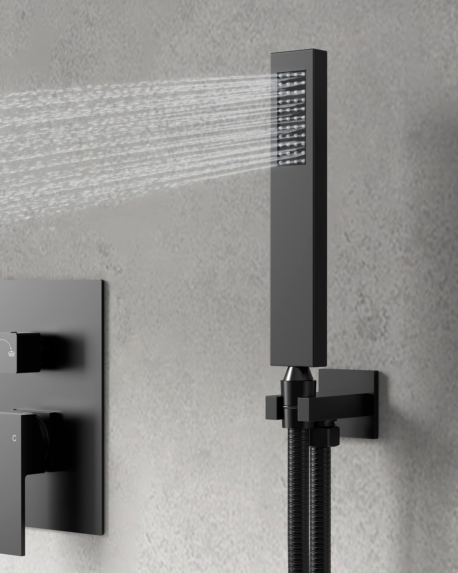 Alt View 8. GRANDJOY - Durable 10-Inch Rainfall Shower Faucet Set, 2-Mode Handheld, Anti-Fingerprint Coating, Water-Saving Design - Matte Black.