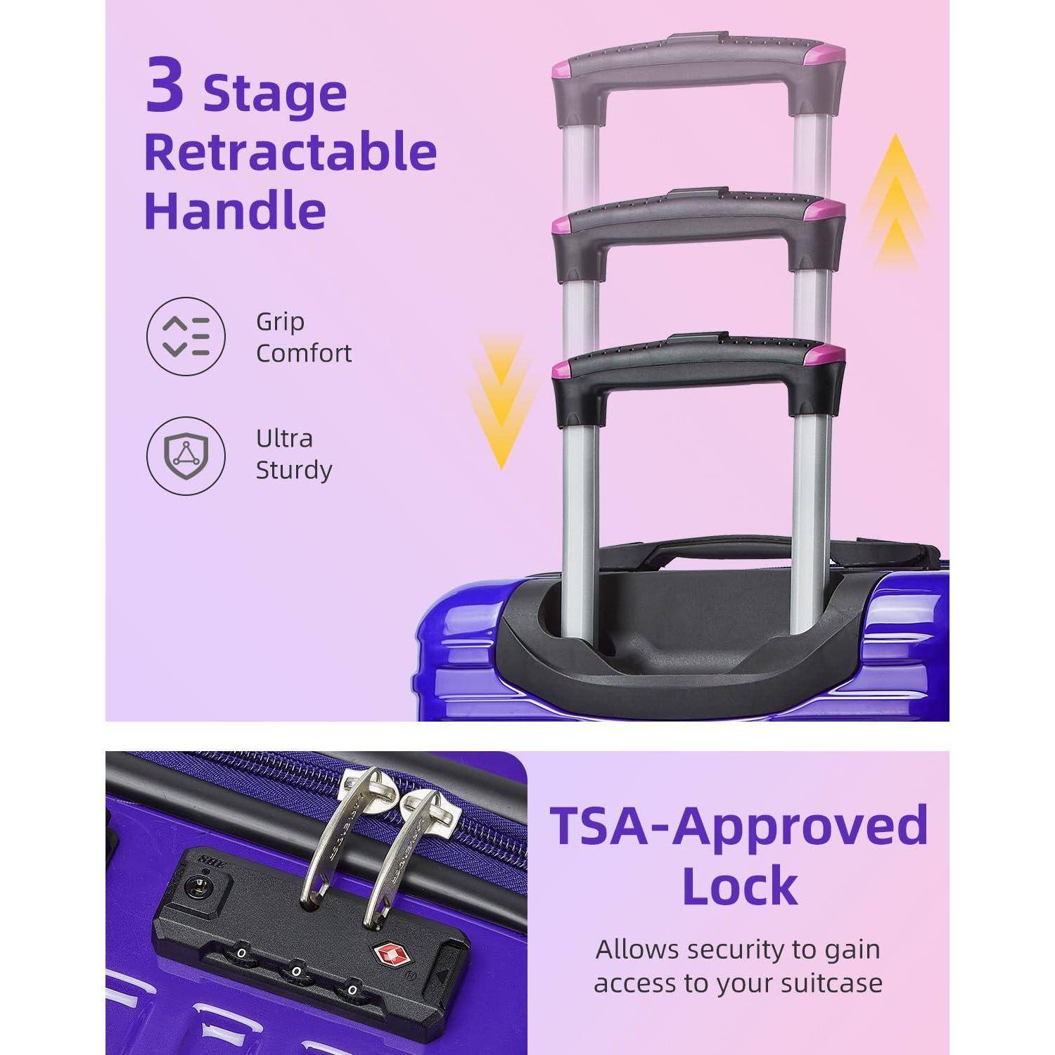 3 Stage Retractable Handle  
- Grip Comfort  
- Ultra Sturdy  

TSA-Approved Lock  
Allows security to gain access to your suitcase