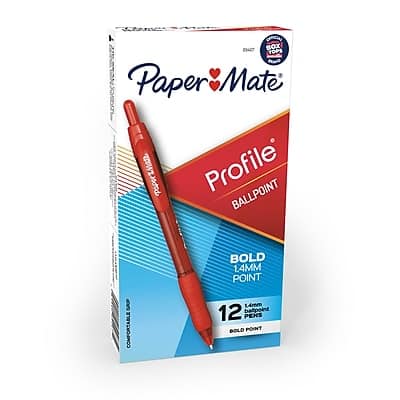 Paper Mate - Profile Retractable Ballpoint Pen, Bold Point, Dozen - Red Ink