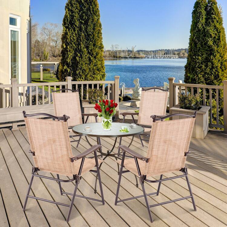 Front. Mondawe - 30in Freestanding Folding Sling Camp Chair Set w/ Steel Frame, Portable Deck Chairs for Patio Camping, 2Pcs - Beige.