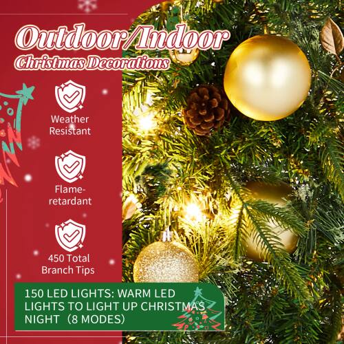 Outdoor/Indoor Christmas Decorations

- Weather Resistant
- Flame-retardant
- 450 Total Branch Tips

150 LED Lights: Warm LED Lights to Light Up Christmas Night (8 Modes)