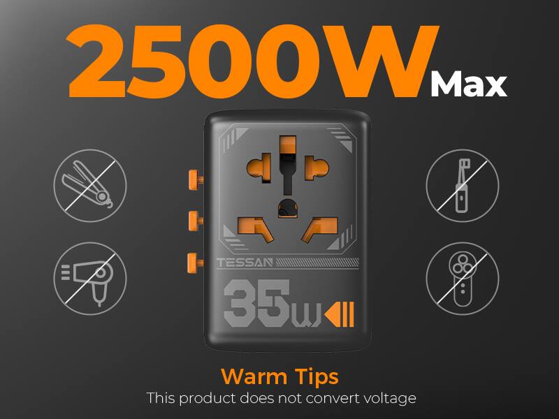 2500W Max  
TESSAN 35W  
Warm Tips  
This product does not convert voltage