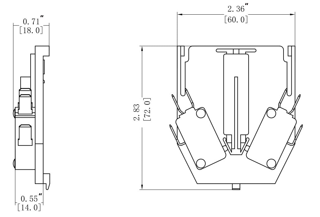 0.71" [18.0]  
2.36" [60.0]  
2.83" [72.0]  
0.55" [14.0]