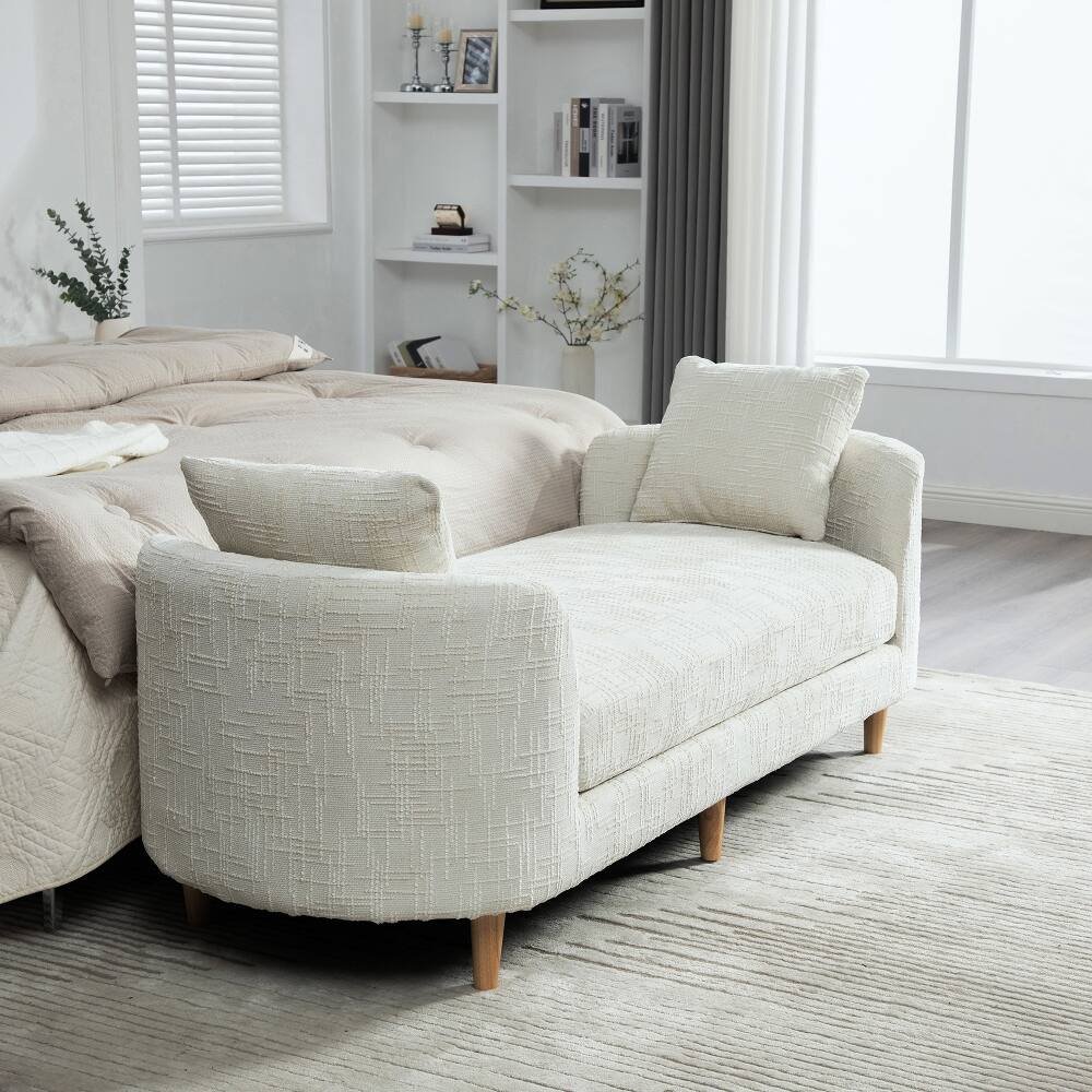 Left. Ropilly - Ropilly End of Bed Bench, 77 Inch Modern Upholstered Chaise Lounge Couch with Armrests and Rubberwood Legs, Beige - Beige.