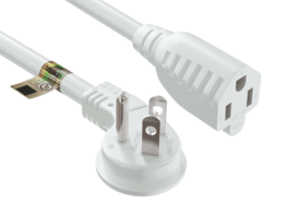 Cable Leader - 16 AWG NEMA 5-15P to NEMA 5-15R Ultra Low-Profile Angled Power Extension Cord, Grounded 13A/125V for PC, TV - White