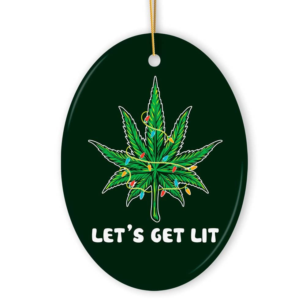 OrnamentallyYou - Lets Get Lit Funny Whimsical Weed Leaf Christmas Ornament - Multi-colored