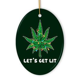 OrnamentallyYou - Lets Get Lit Funny Whimsical Weed Leaf Christmas Ornament - Multi-colored