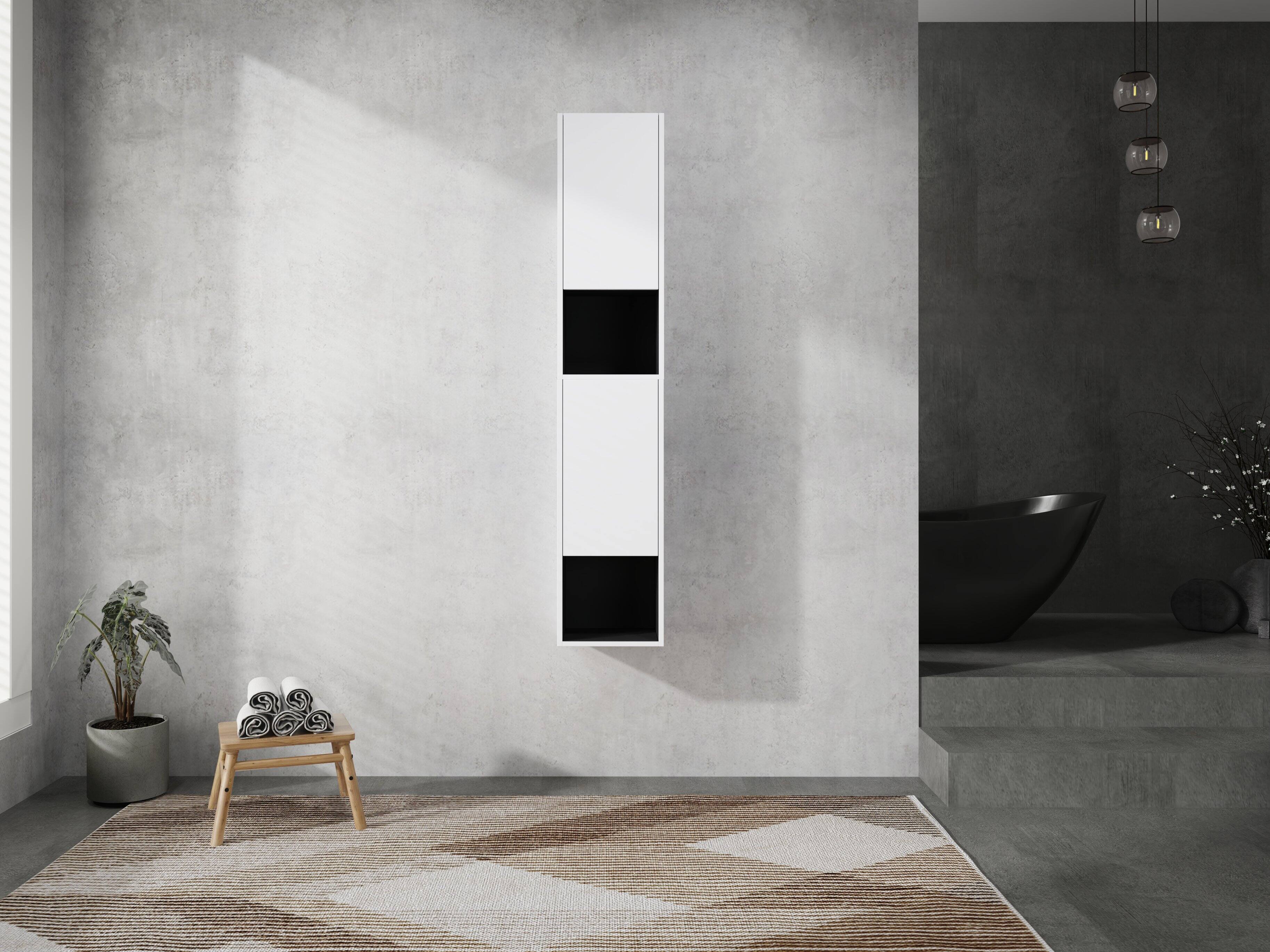 Back. TinyHomie - 12in Bathroom Side Cabinet 2-Soft Close Doors Float Mounting Design 12x2 KD-Packing - White.