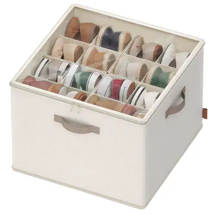 Front. Songmics Home - Shoe Organizer for Closet, Fabric Shoe Organizer Box with Adjustable Dividers, Storage Compartments, Stackable - Cappuccino Beige.