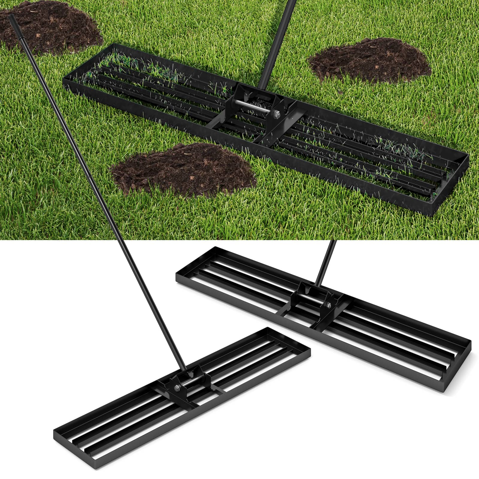 Gymax - 30'' x 10'' Heavy Duty Lawn Level Tool for Soil w/ 67'' Handle Dirt Ground Leveler - Black