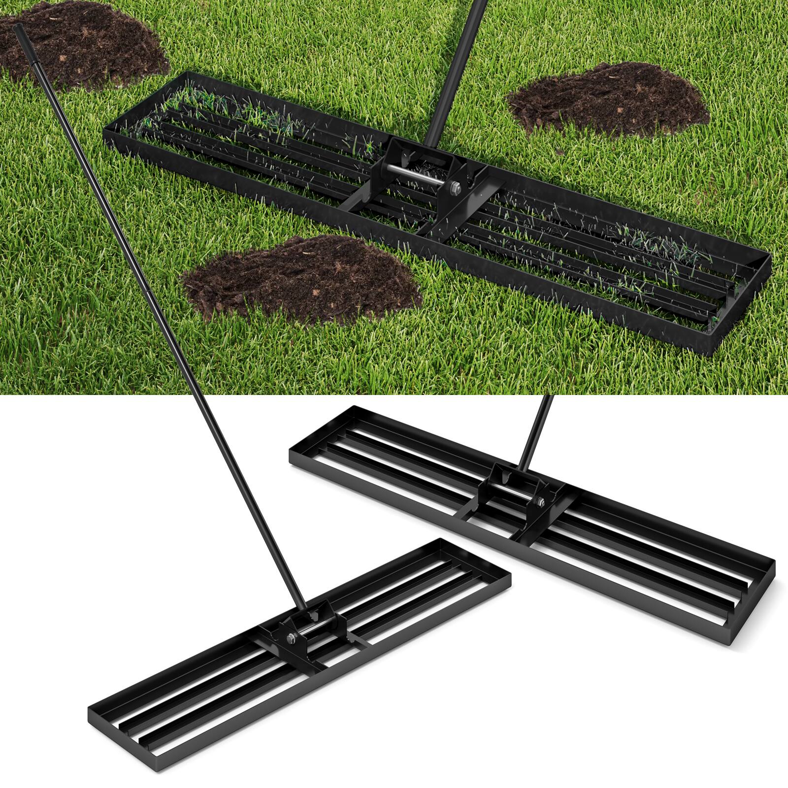 SKONYON - Extra Wide Lawn Leveling Rake with Long Handle Heavy Duty Yard Maintenance Tool - Black