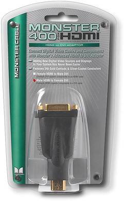 Front Standard. Monster Cable - Male-HDMI-to-Female-DVI Adapter.