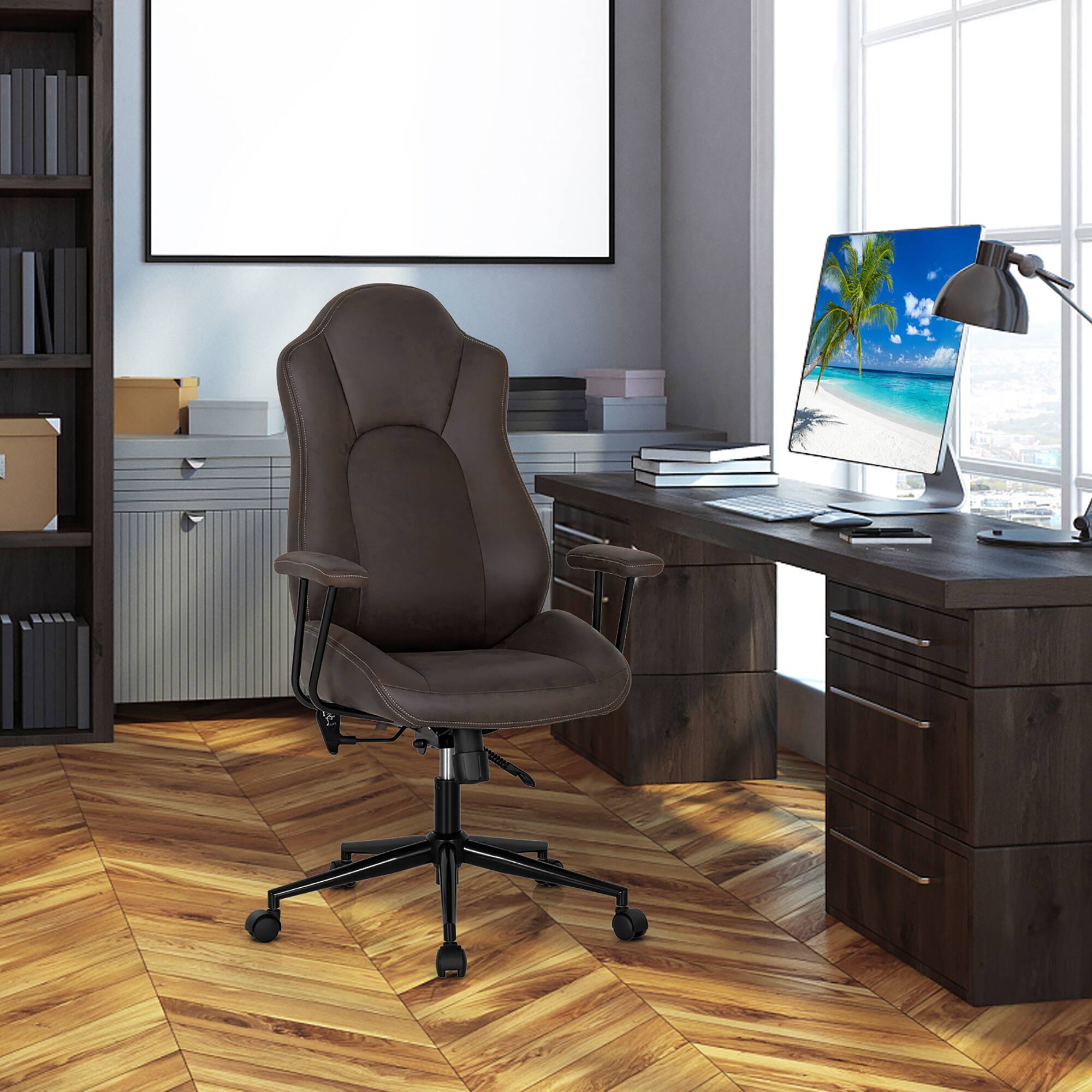 Alt View 1. Costway - Costway High Back Ex ecutive Office Chair Adjustable Reclining Task Chair Armrest - Brown.