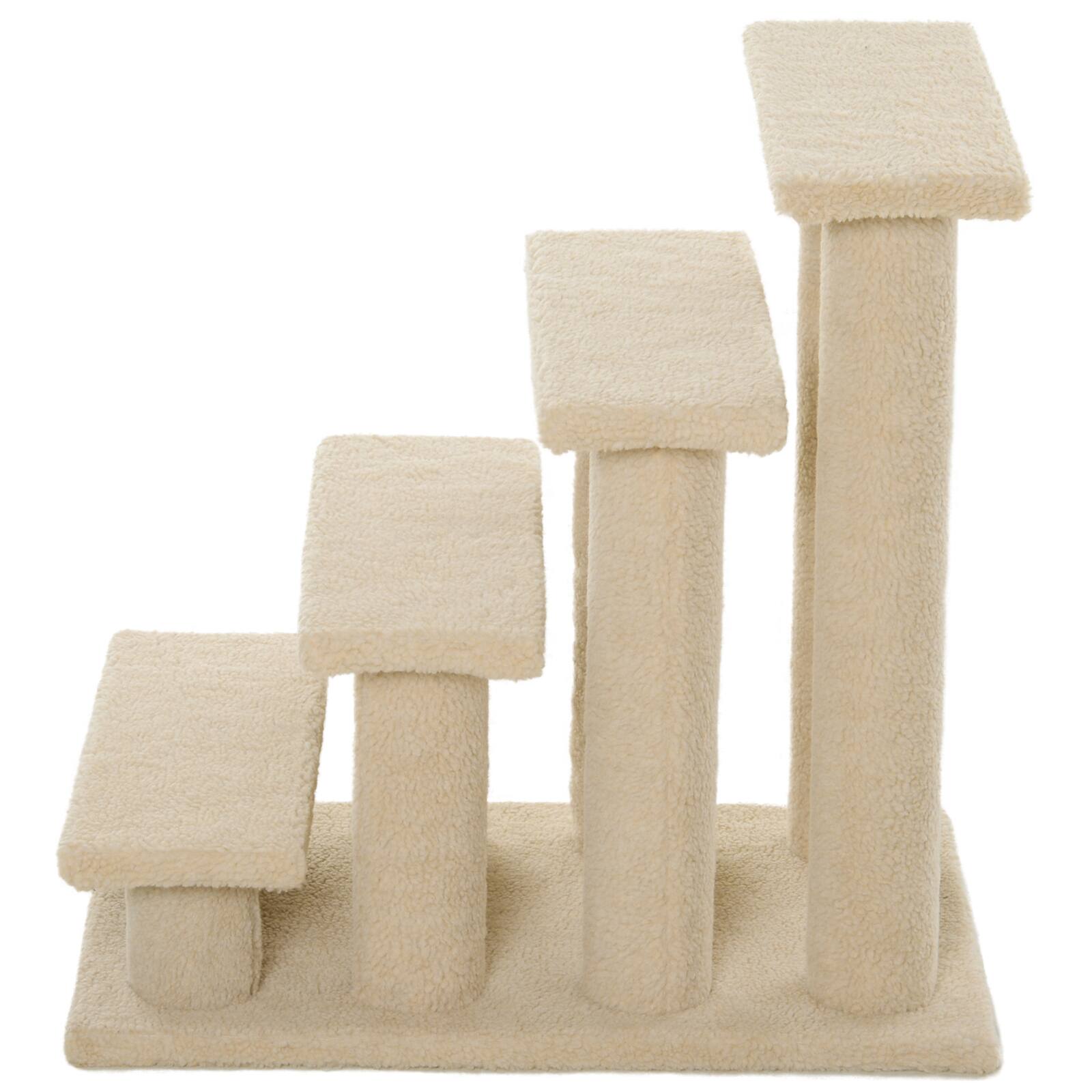 Alt View 4. Pawhut - PawHut 25" 4-Step Multi-Level Carpeted Cat Scratching Post Pet Stairs - Cream White - Cream White.