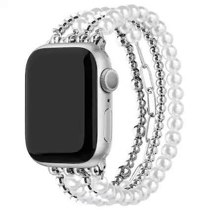 Front. Posh Tech - Penny Beaded Band for Apple Watch - Silver.