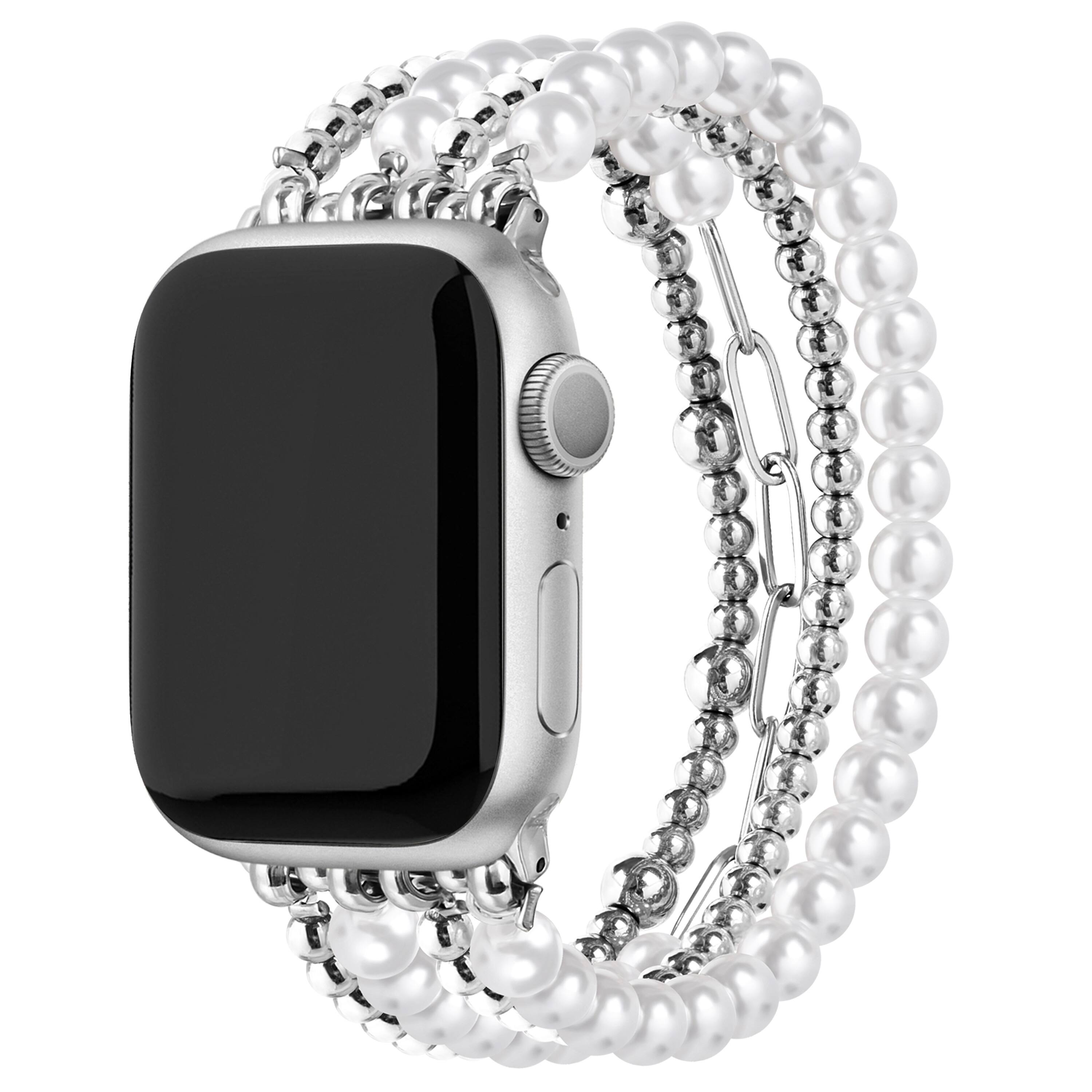 Front. Posh Tech - Penny Beaded Band for Apple Watch - Silver.
