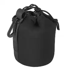 Front. Unique Bargains - Camera Lens Bag, 3.3"x5.5" Drawstring Pouch with Thick Neoprene for DSLR Lens, Water Coffee Cups - Black.