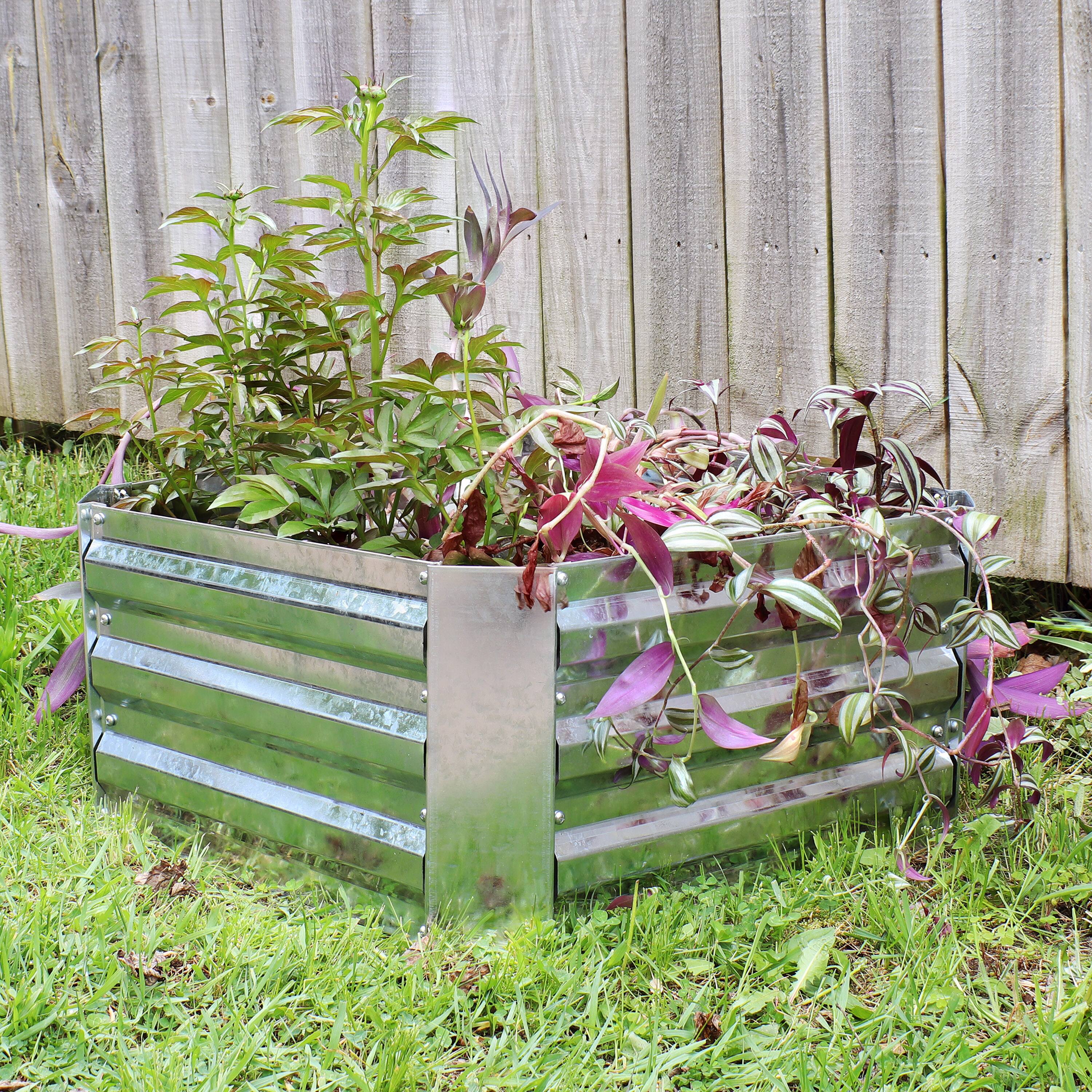 Alt View 1. Sunnydaze - Galvanized Steel Square Raised Garden Bed - 24 in - Silver.