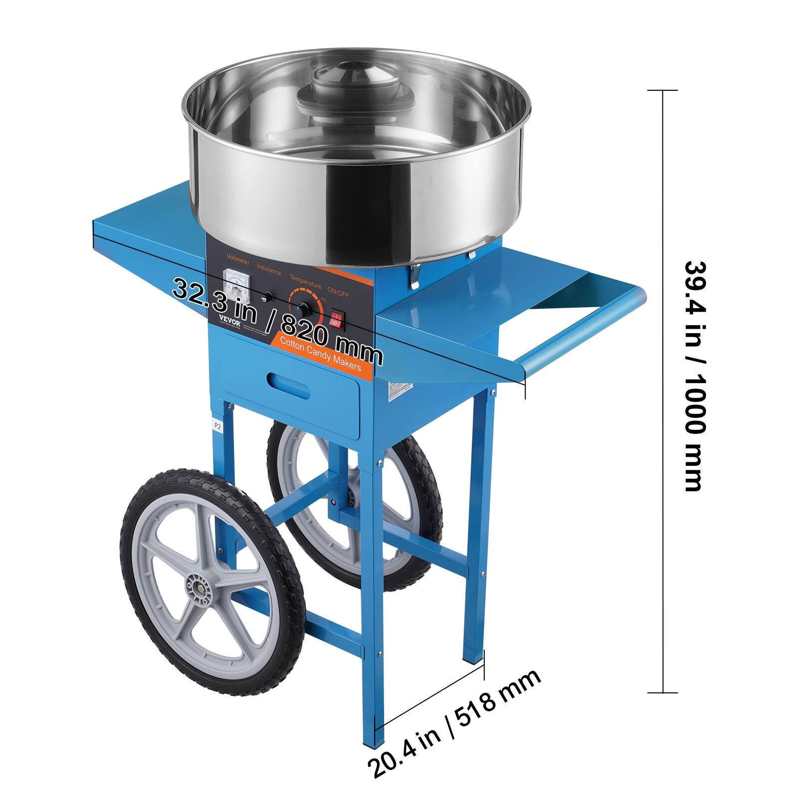 Voltage: 220V  
Temperature: 32.3  
TRDVIO YEVOR  
Cotton Candy Makers  
32.3 in / 820 mm  
39.4 in / 1000 mm  
20.4 in / 518 mm