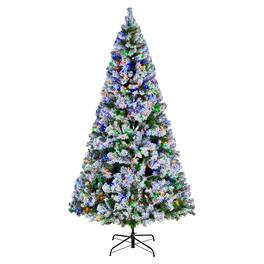 VEVOR - Christmas Tree, 7.2ft Prelit Flocked Artificial Tree, Full Holiday Xmas Deco Trees with 470 Colorful LED Lights - Snow Flocked