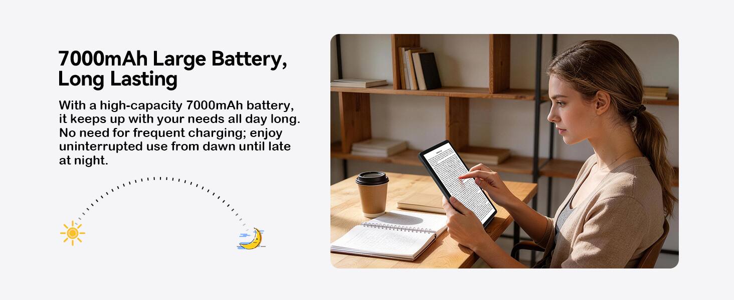 7000mAh Large Battery, Long Lasting

With a high-capacity 7000mAh battery, it keeps up with your needs all day long. No need for frequent charging; enjoy uninterrupted use from dawn until late at night.