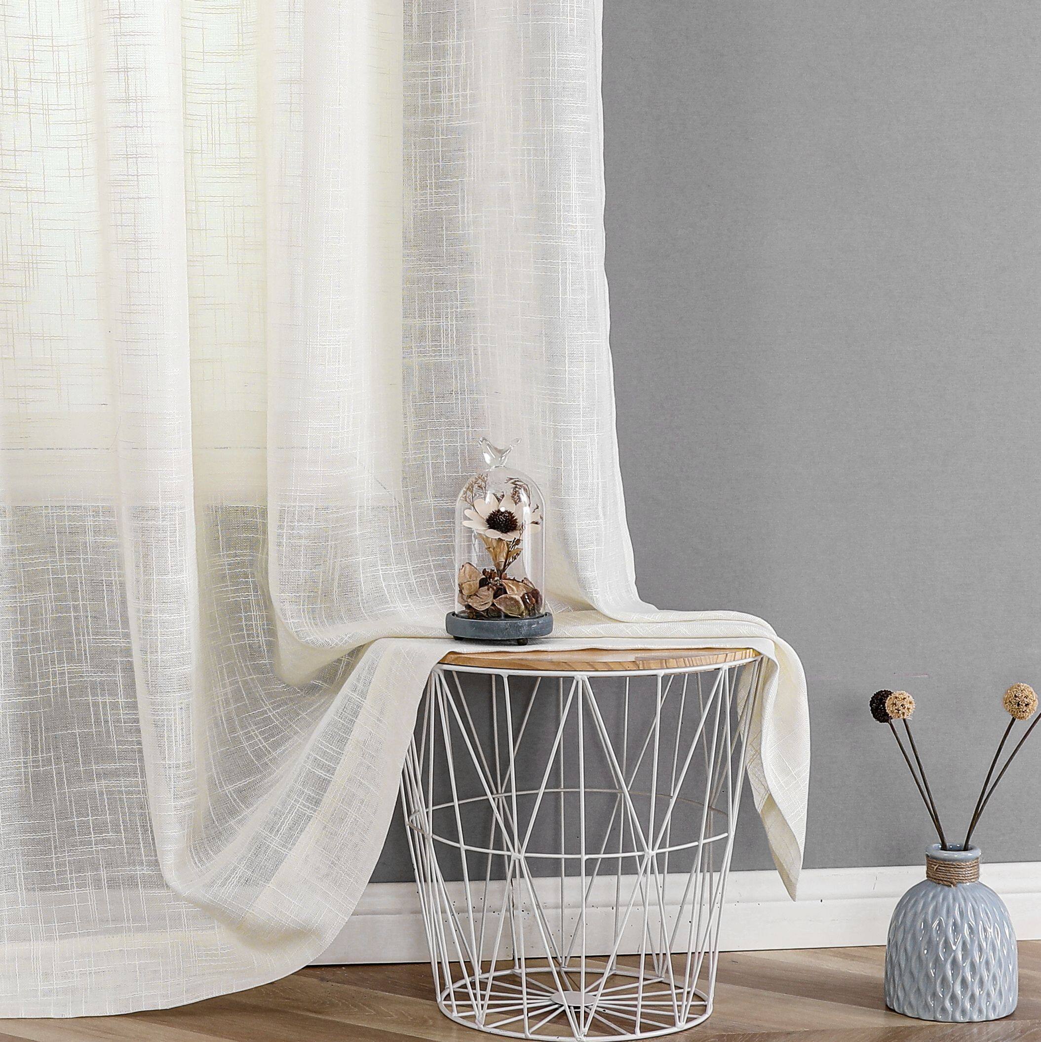 Left. Kate Aurora - Kate Aurora 2 Pack Semi Sheer Linen Blend Grommet Top Window Curtains - 52 in. W x 84 in. L, Beige - Beige.