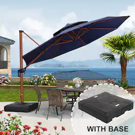 PURPLE LEAF - 12 ft. Patio Octagon Outdoor Large Cantilever Umbrella Windproof Offset Heavy Duty Sun Umbrella with Base for Garden - Navy Blue