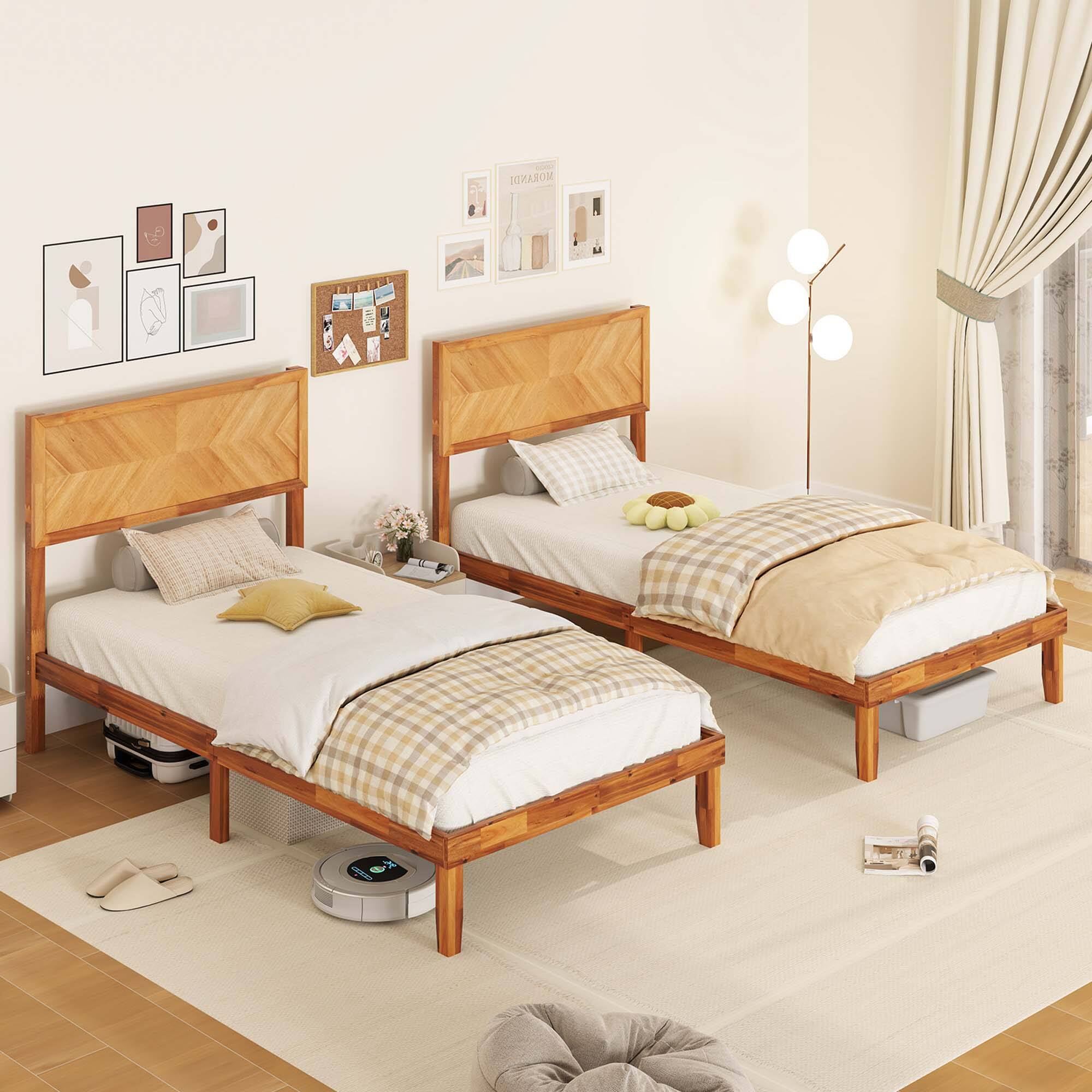 Alt View 8. Gymax - Gymax Twin Size Bed Frame w/Headboard Wooden Slats Support 9'' Under-bed Storage Space - Rustic Golden Brown.