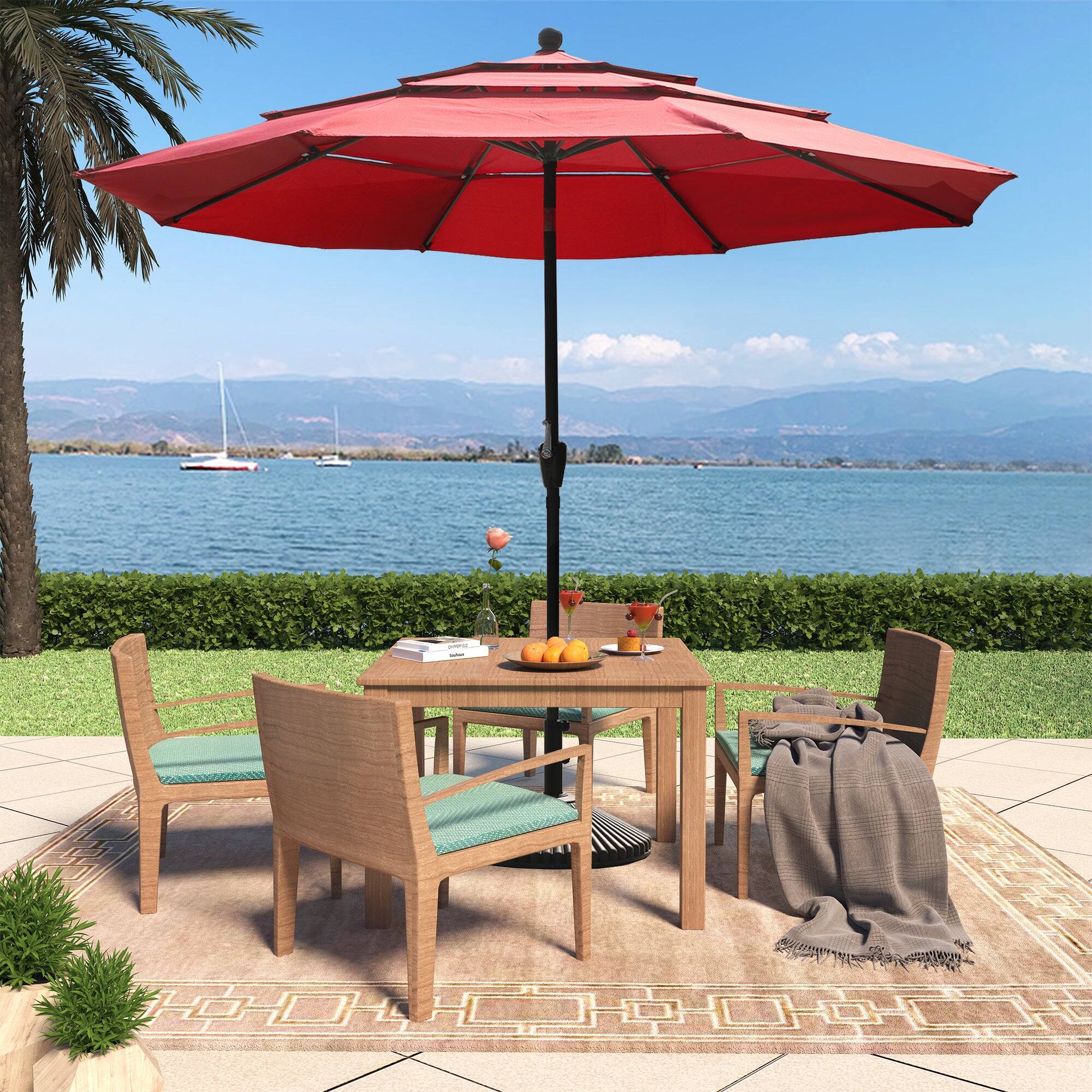 Alt View 1. Boyel Living - Aluminum Patio Market Umbrella Double or Triple Vent with Tilt - Red.